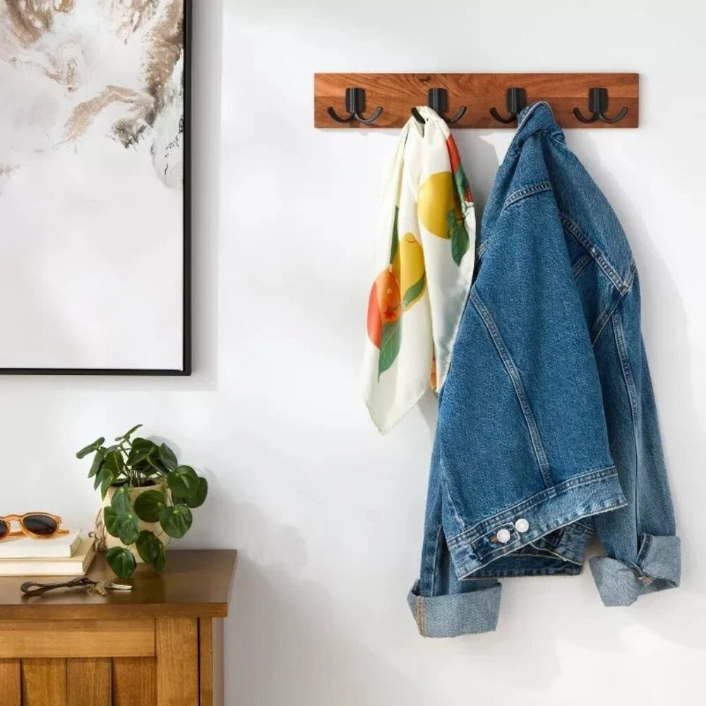 Brightroom 4 Octopus Hook Wall Mounted Wooden Coat/Towel Rack 18"x3"